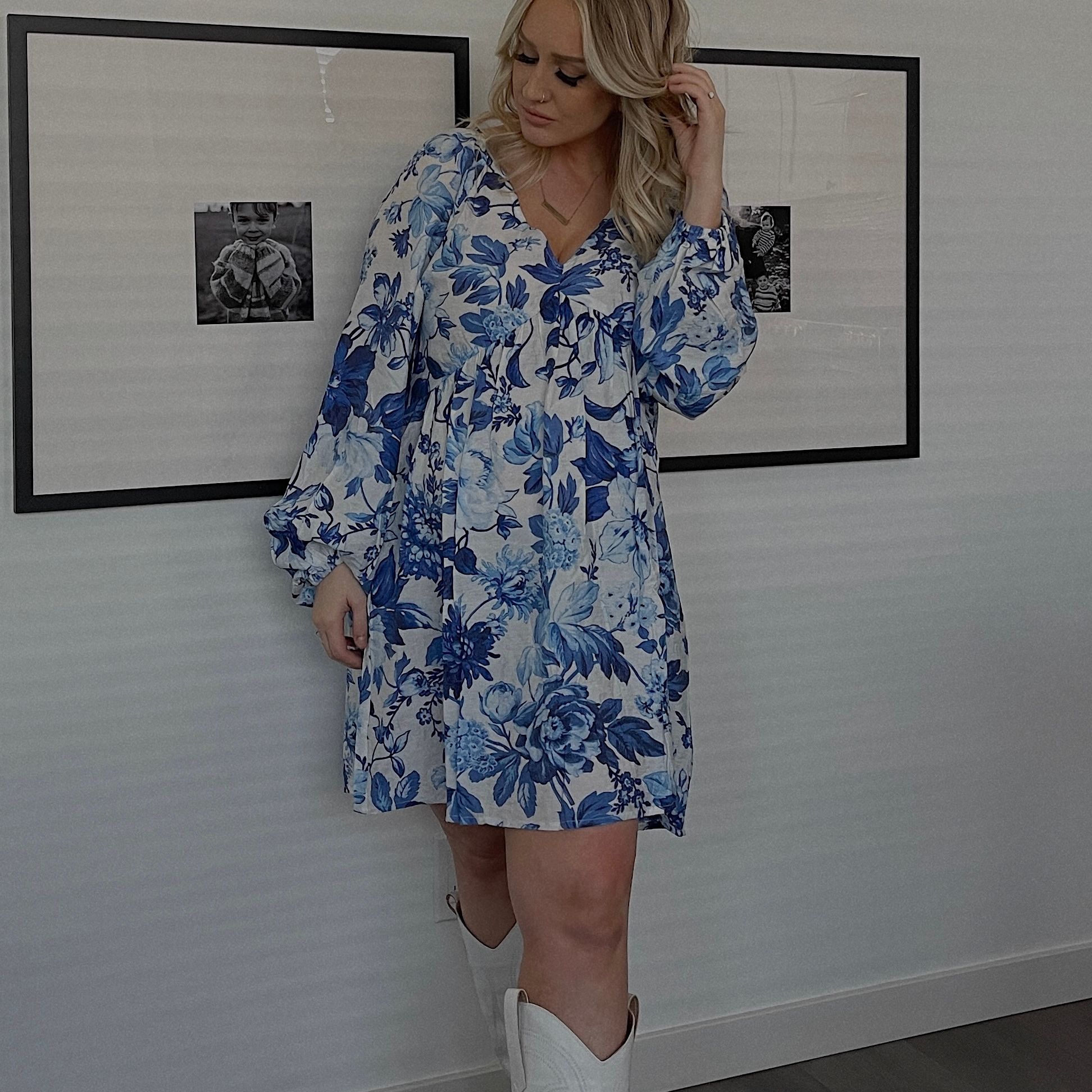 Floral dress with white boots
